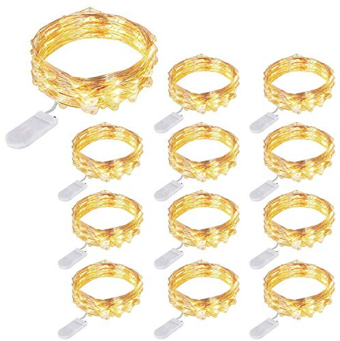 12 Pezzi Luci Stringa Filo Di Rame Lucine Decorative a Batteria, 2m 20LEDs Micro Catena Di Lampada d'Atmosfera, Impermeabile Ip65 Luci Della Bottiglia Per Diyfeste Giardino Natale, Bianco Caldo