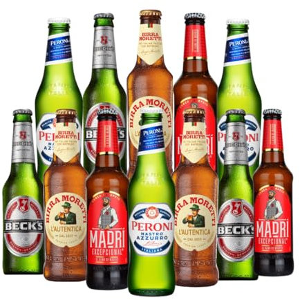 Premium World Lager Mixed Case Gift Set of 12 Beers (Birra Moretti, Peroni, Becks, Madri Beer) - Beer Selection, Beer Gift for Men, Beer Hamper, Gifts for Men Beer, Hamper for Men, Beer Bottles,