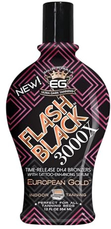 European Gold Flash Black 3000X Indoor Tanning Lotion – Ultra-Dark Advanced Formula with Time-Release DHA Bronzers for Long-Lasting, Deep Color and Silky Smooth Skin – 12 oz.