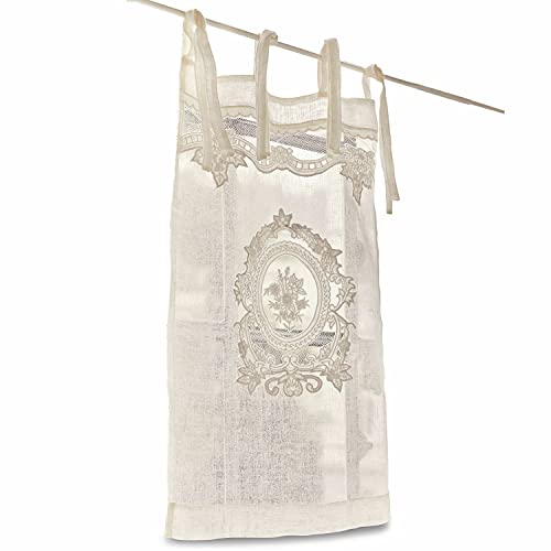 Loberon Scheibengardine aus 100% Leinen - Nostalgischer Landhaus-Stil mit Ornament-Stickerei und Bindebändern, Waschbar - 75x45 cm, weiß