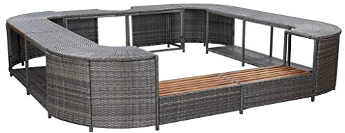 vidaXL Bordo Spa Quadrato Salotto per Bordo Piscina Sedili per Spa Mobili da Giardino Arredamento da Esterni Grigio 268 x 268 x 55 cm in Polyrattan