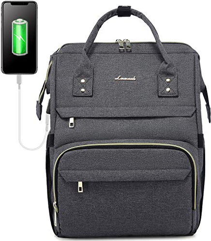 LOVEVOOK Sac a Dos PC Portable 15,6 Pouces Femme, Imperméable Sac à Dos, élégant Sac à Dos pour Ordinateur avec Port de Chargement USB, pour Collège Affaires Gris