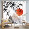 DORCEV Japanische Vorhänge, Tintenmalerei, Berg Fuji, rote Sonne, Sonnenuntergang, Bambusblätter, Fenstervorhänge für Schlafzimmer, Wohnzimmer, asiatischer japanischer Stil, 132.1x160 cm, 2 Paneele