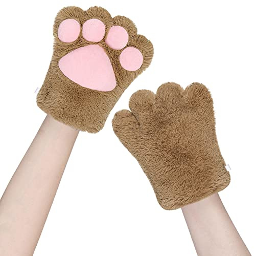 Qchomee Cute Plush Cat Paw Gloves Warm Cat Bear Dog Claw Mittens Women Full Finger Gloves Winter Halloween Novelty Gloves Thermal Animal Cosplay Costumes Gloves Fancy Dress Furry Gloves Mittens