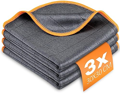 Airlab Chiffon Magique Microfibre Carbone 400GSM, Serviette Sans Trace Absorbant Polissage, Lingette Essuie Vitre Verre Lunette Vaisselle Cuisine Menage Voiture, Torchon Nettoyage Réutilisable Lavable