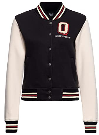 Queen Kerosin Sudadera universitaria para mujer, bordado, corte regular, retro, estilo vintage, chaqueta de sudadera, chaqueta de béisbol, Rockabella, 50S Q, Negro , XS