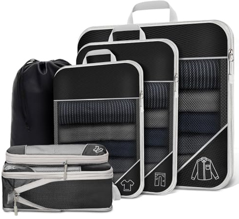 MattTravel Cubos de embalaje de compresión para maletas, juego de 6 organizadores de viaje, cubos esenciales de viaje, regalo para mujeres/hombres, organizador de embalaje ligero y expandible, color