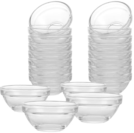 YAYODS 20 Stück Dipschalen Ø 7,5 cm - Glasschüssel Glasschälchen 75 ml - Kleine Schälchen für Spülmaschine und Mikrowelle, Kochzutaten, Marmelade, Dips, Tapas, Buffet