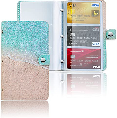 Czzmy Business Card Organizer,Business Card Holder Book Case PU Leather Organization Binder Name ID Card Holder for Men & Women, Up to 96 Cards Capacity(1-Sandbeach)