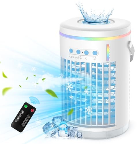 Mini Climatiseur Mobile 1400ML avec Télécommande - 4 en 1 Refroidisseur d'air Portable avec 3 Vitesses pour Maison, Bureau, Voyages