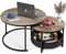 WLIVE Coffee Table, Round Coffee Table Set of 2, 80X80X48cm Coffee Tables for Living Room, Nesting of Tables with Storage for Living Room, Bedroom, Grey