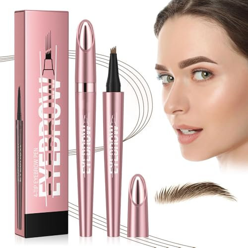 Magischer Augenbrauenstift Wasserfest, 3D Micro Augenbrauenstift Dunkelbraun Eyebrow Pencil mit 4 Gabelspitze Applikator, Brow Pencil Erzeugt Mühelos Natürlich Aussehende Brauen (1#-Hellbraun)