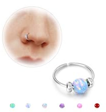 BodyBonita Opal - Aros para la nariz finos - Joyería para piercing de nariz de acero quirúrgico 316L de 20 g - Ópalo azul - 7 mm - Plata
