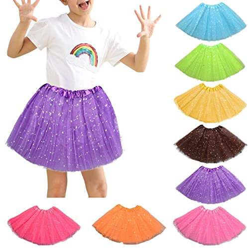 XINYUNZU Mädchen Tüllrock Tütü Star Glitzer Rock Tutu Ballettrock Prinzessin Minirock Tüll Rock Glitzerrock Tanzrock Karneval Party Röcke für Mädchen 3-9 Jahre Partykleid Angebot Lila 3–9 Jahre