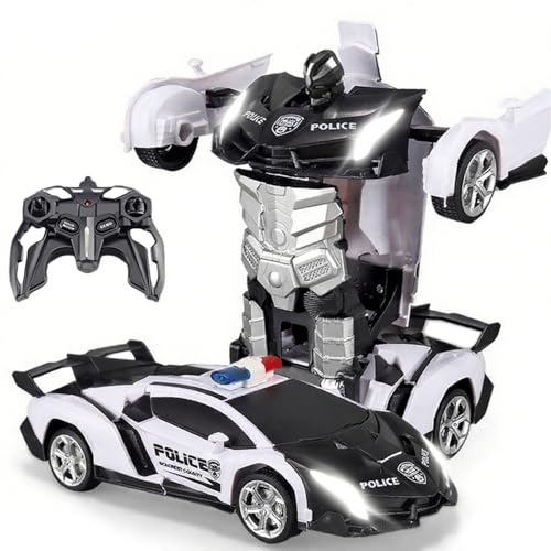 Voiture Télécommandée Jouet Enfants, 2 en 1 Robots & Voitures Police Transformable RC Car, 2.4Ghz Radiocommandée Voiture de Course Enfant Jeux Cadeau Garcon Fille 3 4 5 6 7 8 9 Ans Anniversaire Noël