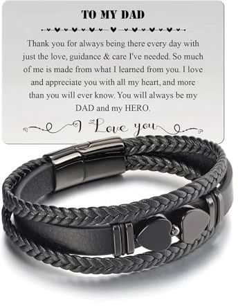 Jovivi Herrläderarmband pappa födelsedagspresent fars dag bästa pappa gåvor pappa farfar styvpappor julklappar för pappor, 8.3 inches, Läder, rostfritt stål, obsidiankristall