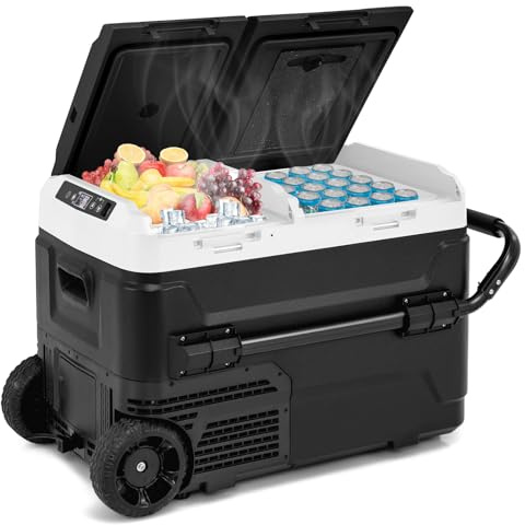 SOARS Compressore Frigorifero Box 40L Frigorifero Box Elettrico con Doppia Zone 12/24V -20°C-20°C, Funzionamento LED Touch Porta di Ricarica USB per Auto, Camion, Campeggio