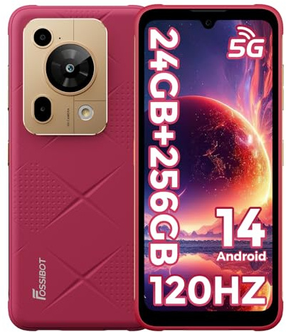 FOSSiBOT F112 Pro 5G Outdoor Smartphone ohne Vertrag, Robustes Handy 2025 mit 24GB RAM + 256GB ROM, 6,88 HD+ 120Hz Display, 7150mAh Akku, Dimensity 6300, 50MP Kamera, NFC, IP68/IP69K (Rot)