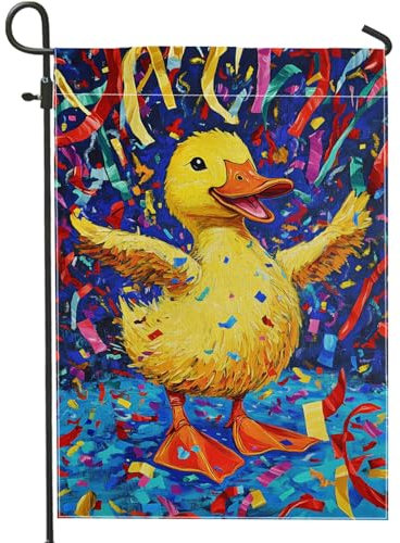 Drapeau de jardin de célébration du printemps et de l'été, bannière de décoration de fête de canard jaune, drapeau coloré double face, décoration de pelouse extérieure, 30,5 x 45,7 cm