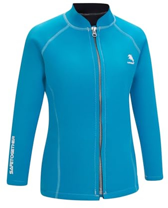 HULIJA Thermal Wetsuit Shirt for Women 2mm Neoprene Long Sleeve Swim Jacket for Cold Water Surfing Light Blue XXL