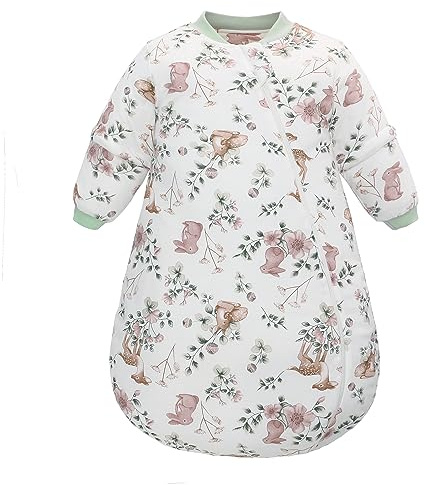 LAT Baby Sleeping Bag 2.5 TOG,Baby Winter Long Sleeve Sleep Sack,100% Cotton Detachable Sleeve,Toddlers Sleeping Bag for Girl Boys(Pink Rabbit+Green,S)