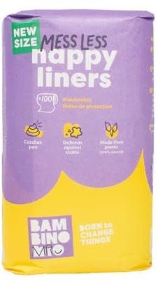Bambino Mio Nappy Liners, Biodegradable, 100 Liners, 16x29cm | Soft, biodegradable nappy liners – stay-dry comfort, easy clean-up, fits all reusable nappies. 100 per pack.