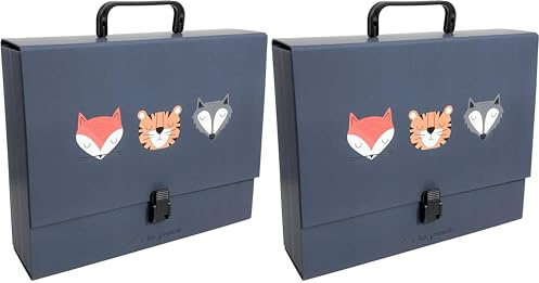 Interdruk - A4 Tierthema Heftbox mit Griff für Kinder - Ideal für Dokumente und Notizbücher - BeBe Friends B (Packung mit 2)