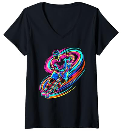 Femme Joueur de Hockey sur Glace T-Shirt avec Col en V