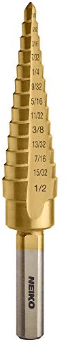 NEIKO Foret étagé en titane 10182A - Foret étagé en alliage d'acier rapide pour bois et métal - 13 tailles de pas de 1/8 à 1/2