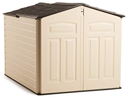Rubbermaid Slide-Lid Resin Outdoor Storage Shed (5 x 6.5 Ft),Weather Resistant, Beige/Brown, Organization for Home/Backyard/Garden Tools/Lawn Mower/Bike Storage/Pool Supplies