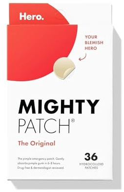 Mighty Patch Original Patch from Hero Cosmetics - #1 Hydrocolloid Acne Pimple Patches for Face, Shrinking Zits & Whiteheads in 1 Use, Nighttime Spot Pimple Stickers for Face, 36 Count