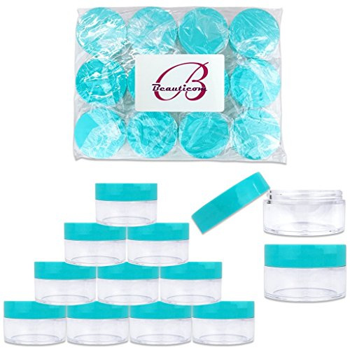 Beauticom 20 gram20ml Empty Clear Small Round Travel Container Jar Pots with Lids for Make Up Powder, Eyeshadow Pigments, Lotion, Creams, Lip Balm, Lip Gloss, Samples (12 Pieces, Teal), Teal, 12