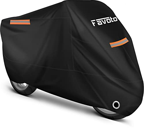 Favoto Housse Protection pour Moto Couverture Polyester 210T Résistant aux déjections d'oiseaux, à l'eau, à la Poussière/Neige/Pluie, au Vent, Soleil pour Moto Scooter Custom, 265x105x125cm XXXL