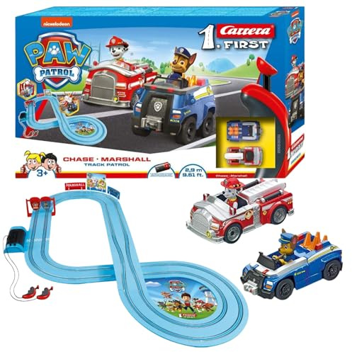 Carrera 20063031 First Paw Patrol Track Patrol 2.4 m Race Track Set | 2 Remote Controlled Vehicles with Chase and Marshall | with Hand Regulator & Track Parts | Toy for Children from 3 Years