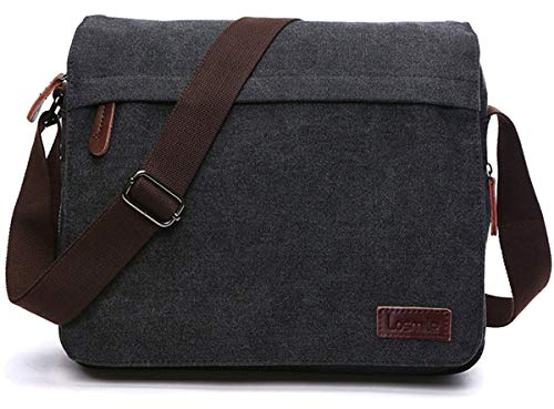 LOSMILE Sac Bandoulière Homme en Toile,Sac Messager pour Ordinateur Portable 13.3-15.6Pouces - Sac d'Épaule Vintage pour Travail, École et Loisirs (XL-noir)