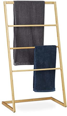 Relaxdays Porte pieds, échelle escalier 4 barreaux, serviette bain douche, HxlxP 110 x 60 x 35 cm, nature, Bambou, One size