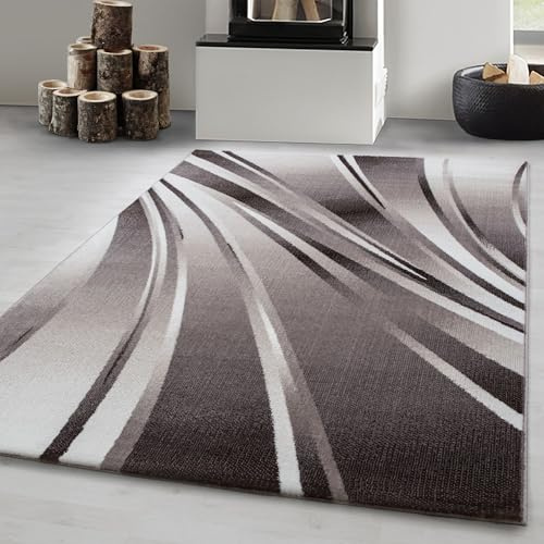 Carpetsale24 Teppich Läufer 80x300 cm Braun Modern Abstraktes Wellen Design Kurzflor für Wohnzimmer Schlafzimmer Esszimmer Küche Flur Jugendzimmer Waschbar Pflegeleicht Extra Weich