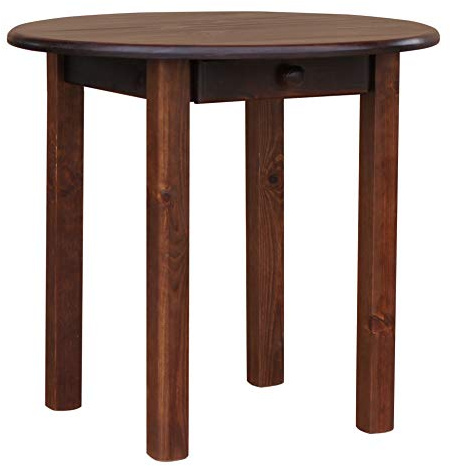 k koma Mesa de comedor redonda de pino con cajón (90 cm), color marrón