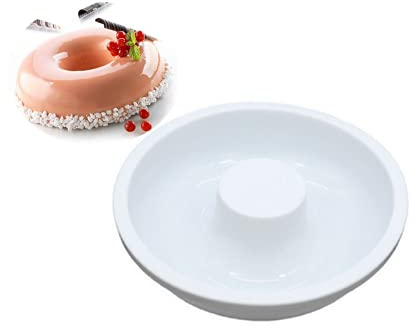 DODXIAOBEUL 7 Inch Silicone Baking Molds,Fluted Tube Cake Pans,Round Shape Non Stick Molds,Silicone Oven Safe Chocolate Mousse Dessert Baking Pan for jello, Doughnut Donut Brownie -White