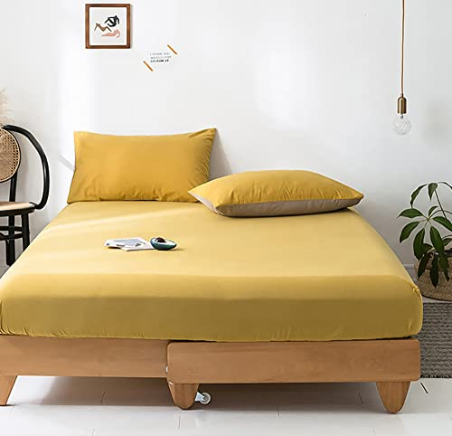 Michorinee Spannbettlaken 180x200cm Gelb Boxspringbett Topper Superweiches Microfaser Bettlaken Einfarbig Spannbetttuch für Matratze bis 25 cm Hohe