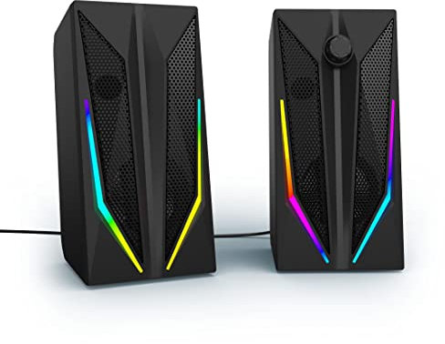 uRage Enceinte PC Gamer LED RVB/RGB Blast-R 200 (Haut Parleur Ordinateur PC, 5W, Système Dynamique d’Enceinte Gaming Lumineux, Alimentation USB, Jack 3.52mm)