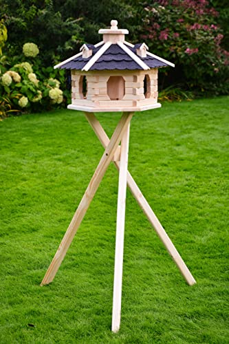 Deko-Shop-Hannusch Vogelhaus aus Holz unbehandelt zum selbst gestalten, bemalen, wahlweise mit Solarbeleuchtung und Ständer, wetterfestes Bitum, XXL, Vogelhäuschen (XXL mit Ständer, Schwarz)