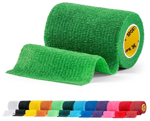 SPORTTAPE Self-Adhesive Cohesive Bandage, 7.5cm x 4.5m, Green - Single Roll | Compression & Vet Wrap for Dogs, Horses, Sports Stretch Tape for Football, Ankles, Joints, Fingers, Wrists & Sock Tape