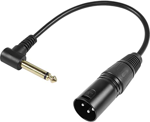 QIANRENON 90 Degree Angle TS 6.35mm to XLR Unbalanced Cable Adapter TS 1/4 Right Angle Male to XLR Male Audio Extension Cable, for Microphone Guitar Amplifier Mixer, 30cm/11.8in