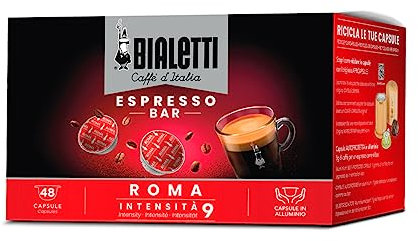 Bialetti Caffè d'Italia, Box 48 Capsule, Roma, Intensità 9, Compatibili con Macchine Bialetti sistema chiuso, 100% Alluminio