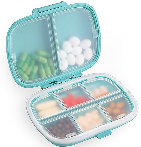 BOLOSHINE Tablettenbox Pillendose, Medikamentenbox 7 Tage Tablettenteiler mit 8 Fächer, Taschenapotheke Pillendose Klein für Unterwegs (blau)