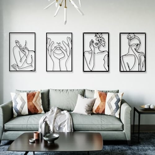 4 Pezzi 43x30cm Decorazione Da Parete Metallo Decorazione Da Parete Per Soggiorno Arte Da Parete Astratta Minimalista Moderna Donna Per Cucina Bagno Soggiorno