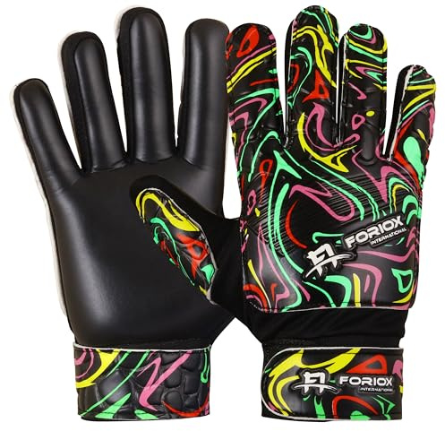Foriox International Football Goalkeeper Gloves For Boys Girls, Kids Children Youth Soccer Goalie Goalkeeping Gloves with Super 4mm Grip Palms (Black, Size 8)