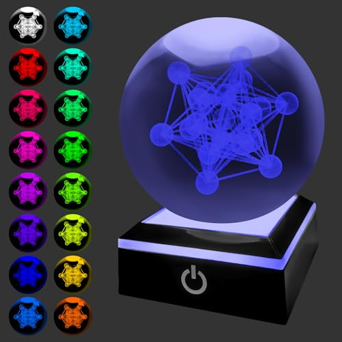 HONPHIER Sfera di Cristallo 3D Cubo di Metatron Lampada d'atmosfera Lampada Sfera LED Luci Notturne per Camera da Letto, Soggiorno, Ufficio, Decorazioni per Casa Regali per Festival