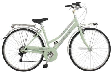 Velomarche Bazam - Bicicletta Donna City Bike Town 28, Cambio a 6 Velocità, Bici da città, Telaio in Alluminio, Adulti Donna, Taglia 46, Light Green